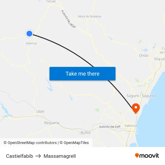 Castielfabib to Massamagrell map