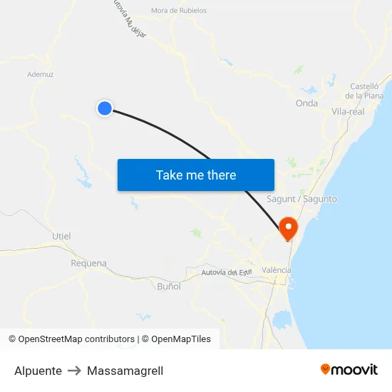 Alpuente to Massamagrell map
