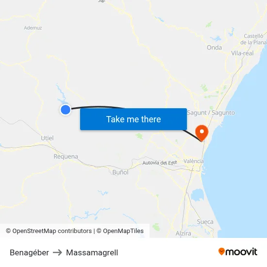 Benagéber to Massamagrell map