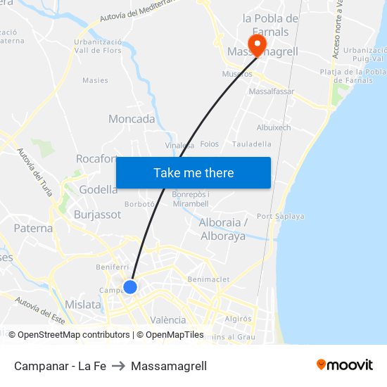 Campanar - La Fe to Massamagrell map