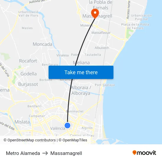 Metro Alameda to Massamagrell map
