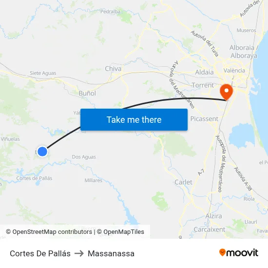 Cortes De Pallás to Massanassa map
