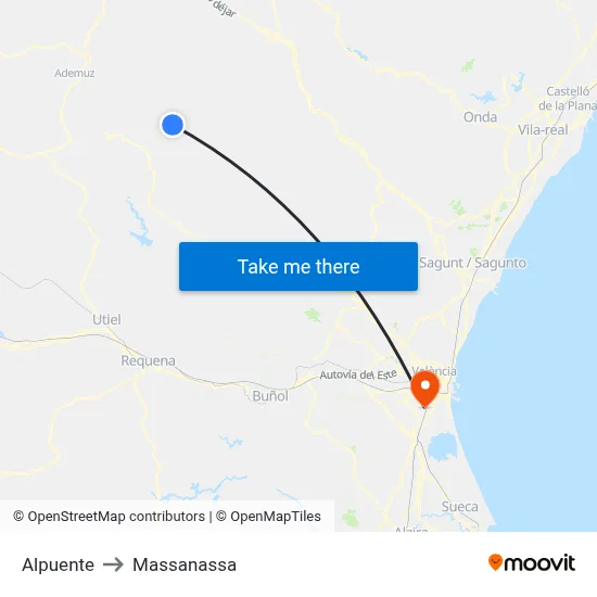 Alpuente to Massanassa map