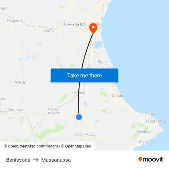 Benissoda to Massanassa map