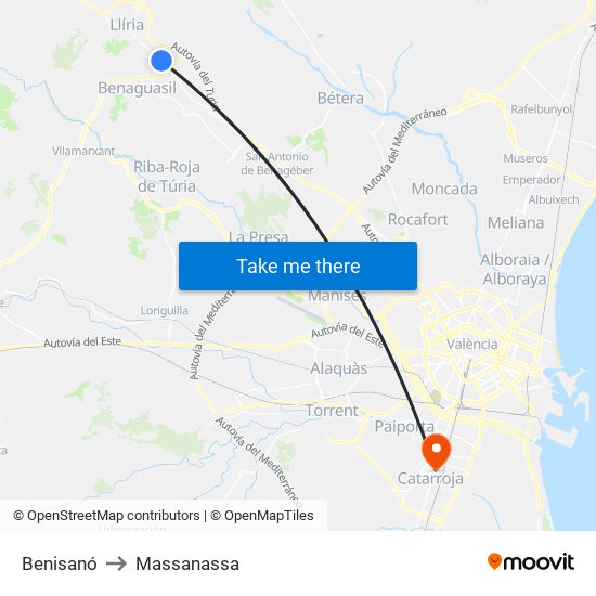 Benisanó to Massanassa map
