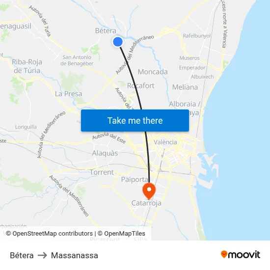 Bétera to Massanassa map