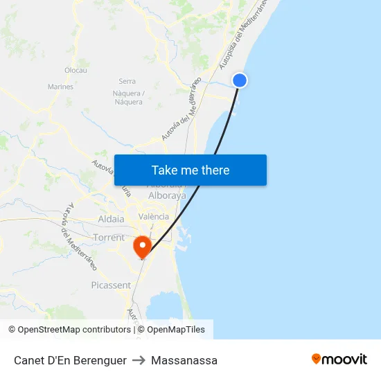 Canet D'En Berenguer to Massanassa map