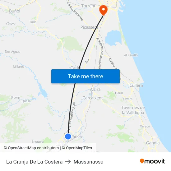 La Granja De La Costera to Massanassa map