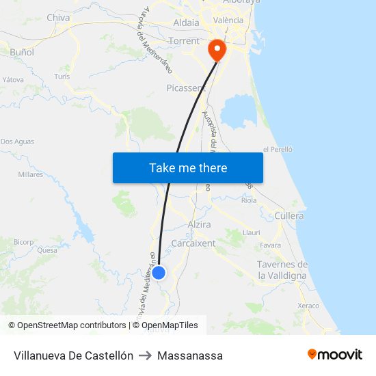 Villanueva De Castellón to Massanassa map