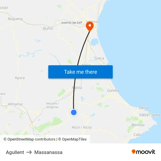 Agullent to Massanassa map
