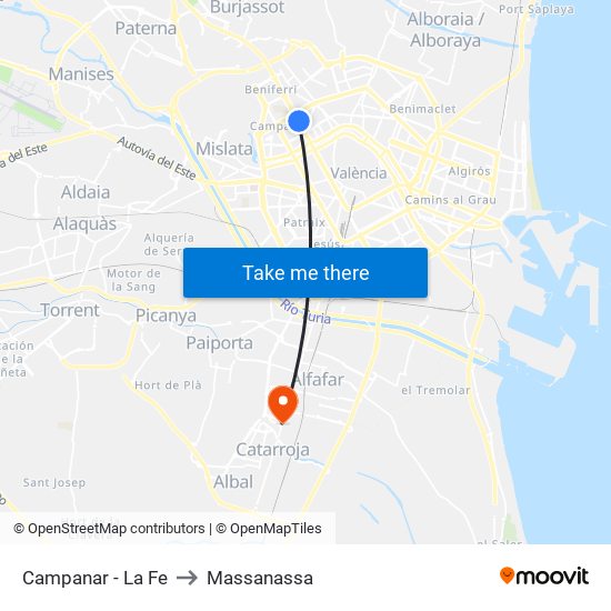 Campanar - La Fe to Massanassa map