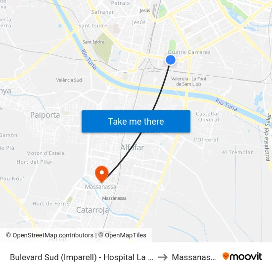 Bulevard Sud (Imparell) - Hospital La Fe to Massanassa map