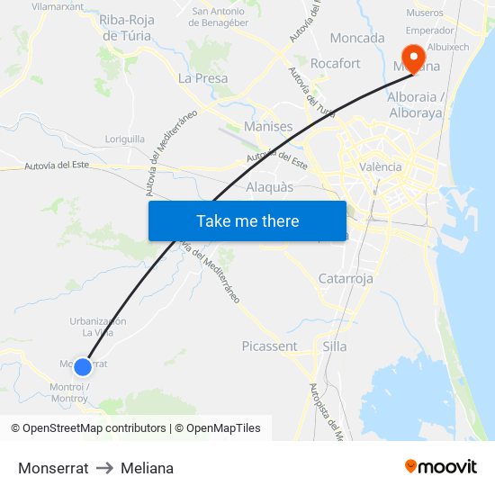 Monserrat to Meliana map