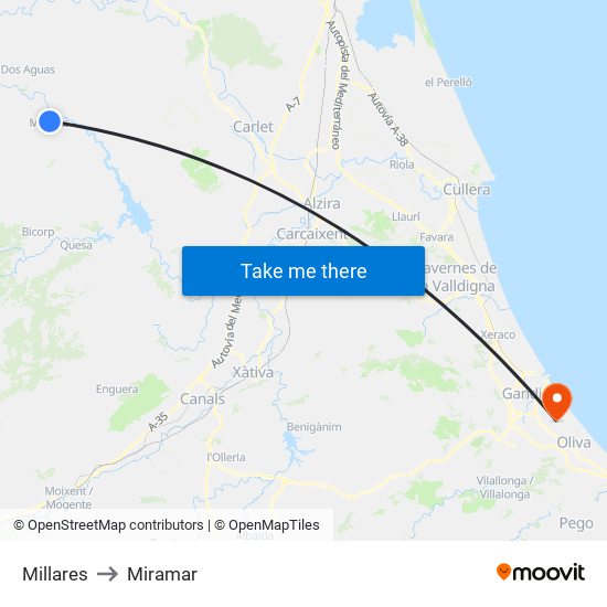 Millares to Miramar map