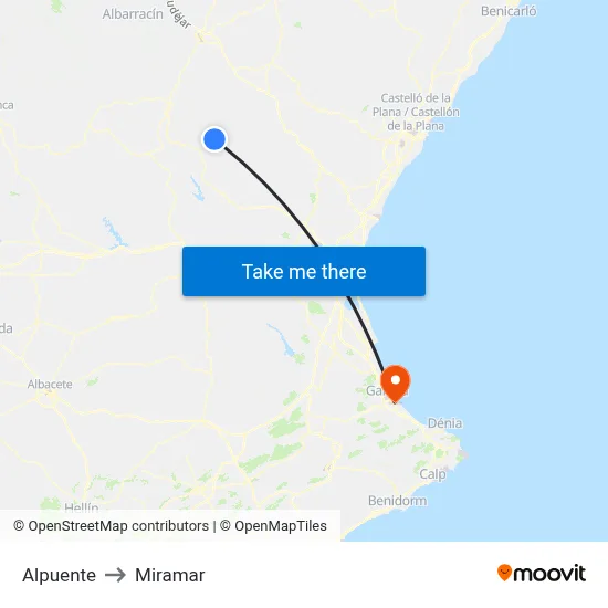 Alpuente to Miramar map