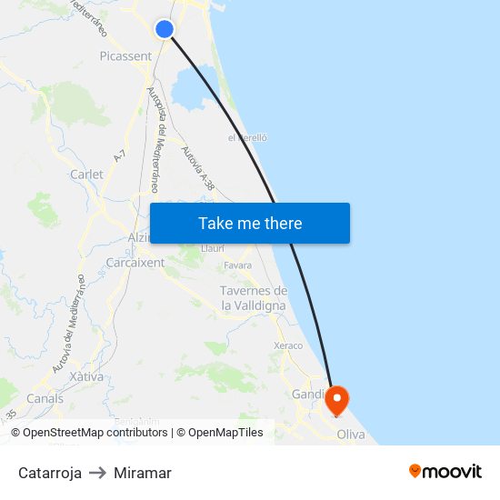 Catarroja to Miramar map