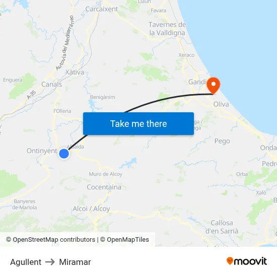 Agullent to Miramar map