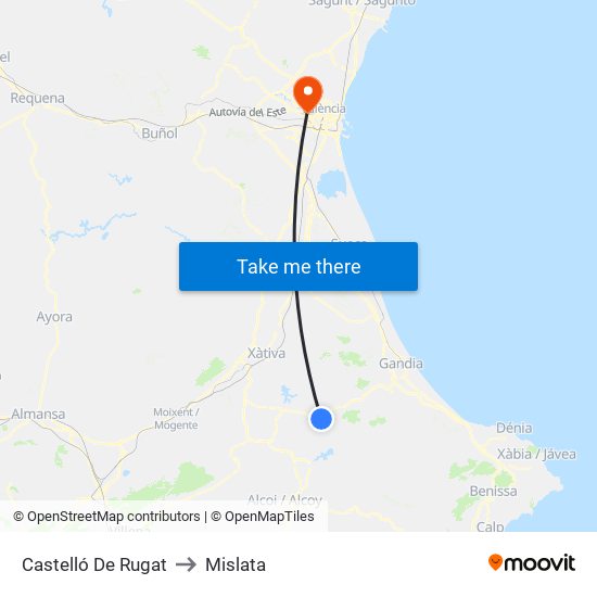 Castelló De Rugat to Mislata map