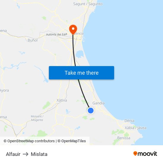 Alfauir to Mislata map
