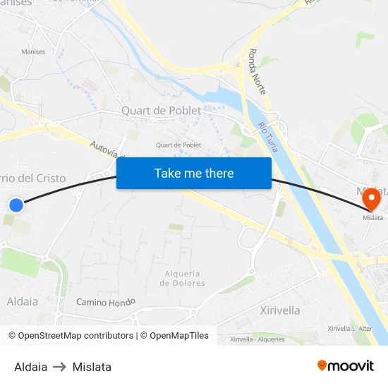 Aldaia to Mislata map