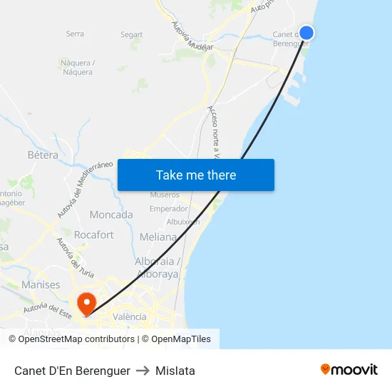 Canet D'En Berenguer to Mislata map