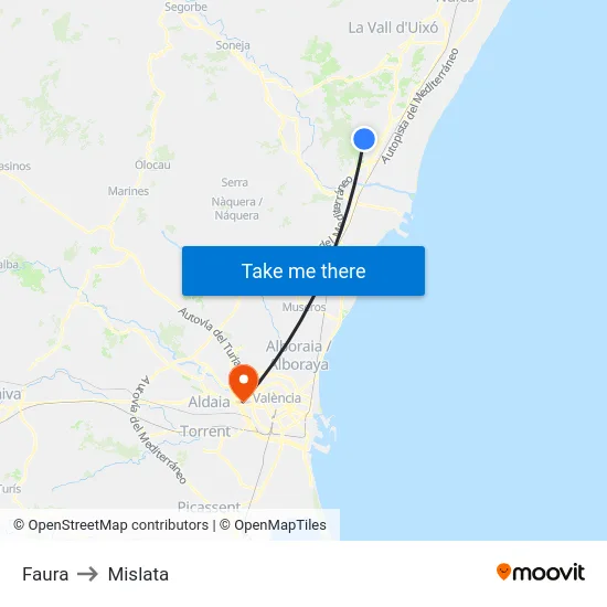 Faura to Mislata map