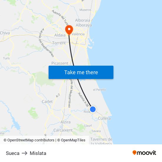 Sueca to Mislata map