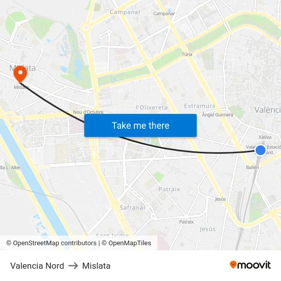 Valencia Nord to Mislata map