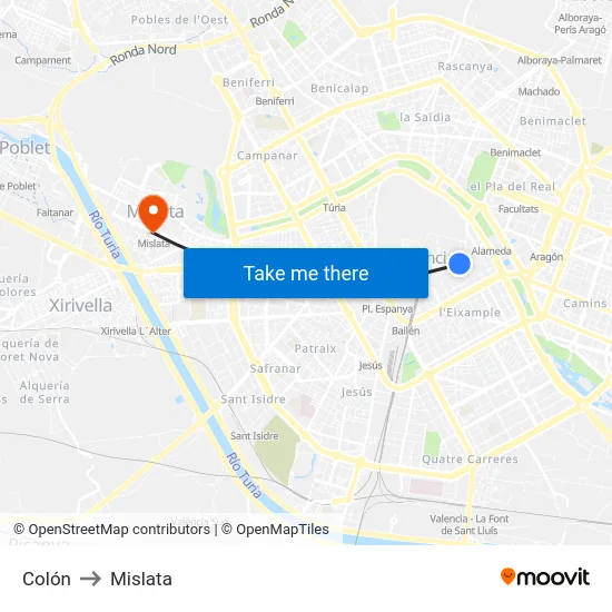 Colón to Mislata map