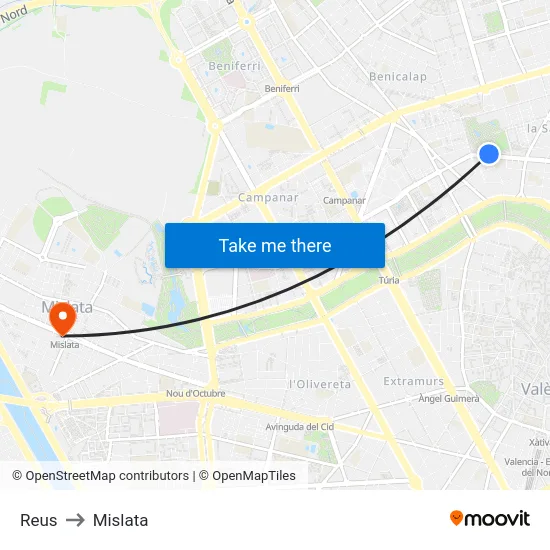Reus to Mislata map