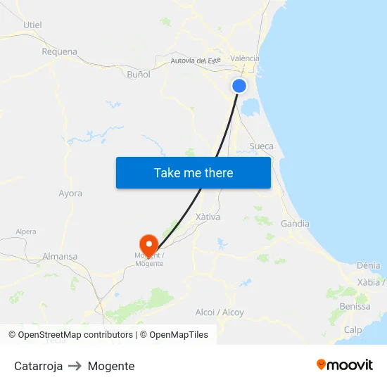 Catarroja to Mogente map