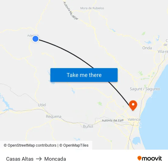 Casas Altas to Moncada map