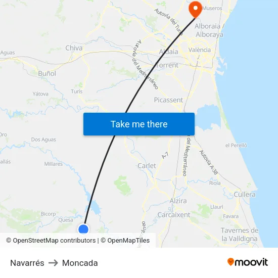 Navarrés to Moncada map
