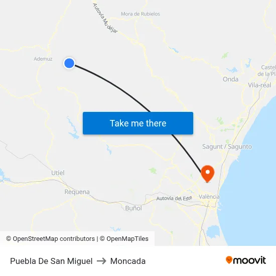 Puebla De San Miguel to Moncada map