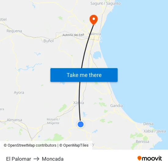 El Palomar to Moncada map