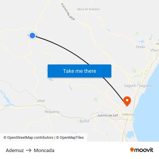 Ademuz to Moncada map