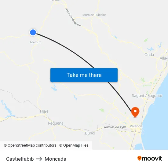 Castielfabib to Moncada map
