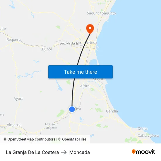 La Granja De La Costera to Moncada map