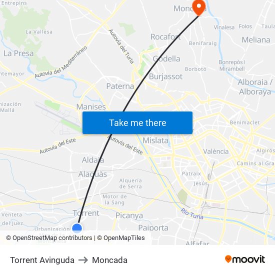 Torrent Avinguda to Moncada map
