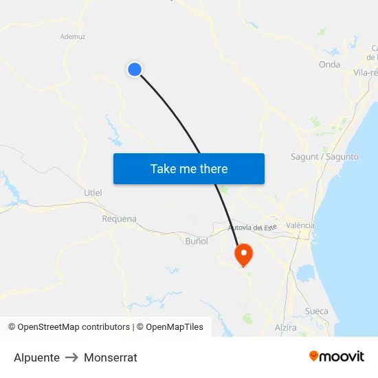 Alpuente to Monserrat map