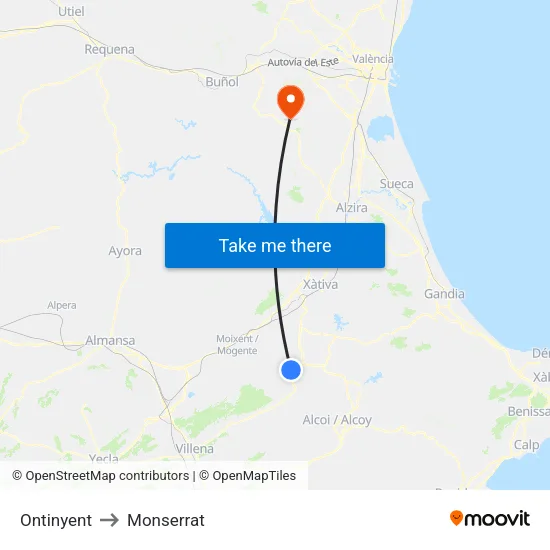 Ontinyent to Monserrat map