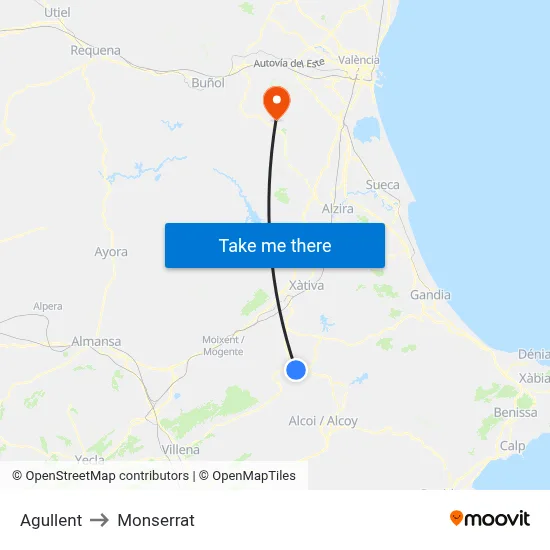 Agullent to Monserrat map