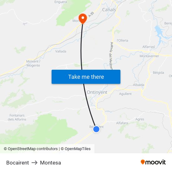 Bocairent to Montesa map
