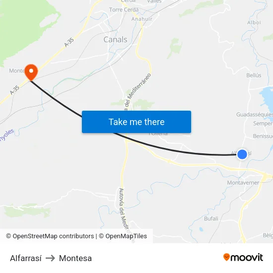 Alfarrasí to Montesa map