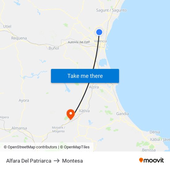 Alfara Del Patriarca to Montesa map