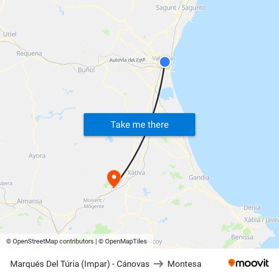 Marqués Del Túria (Impar) - Cánovas to Montesa map