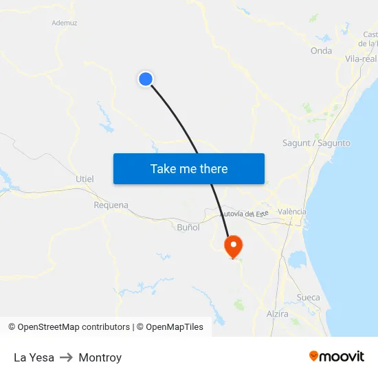 La Yesa to Montroy map