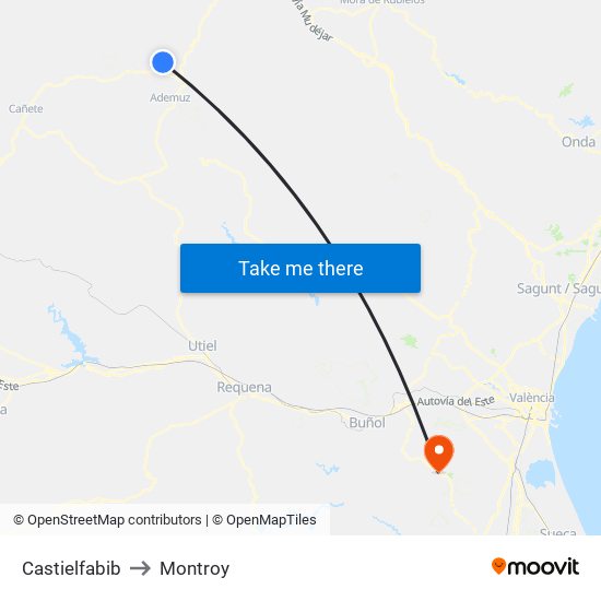 Castielfabib to Montroy map