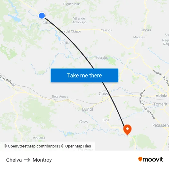 Chelva to Montroy map