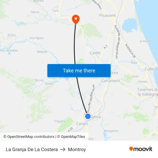 La Granja De La Costera to Montroy map
